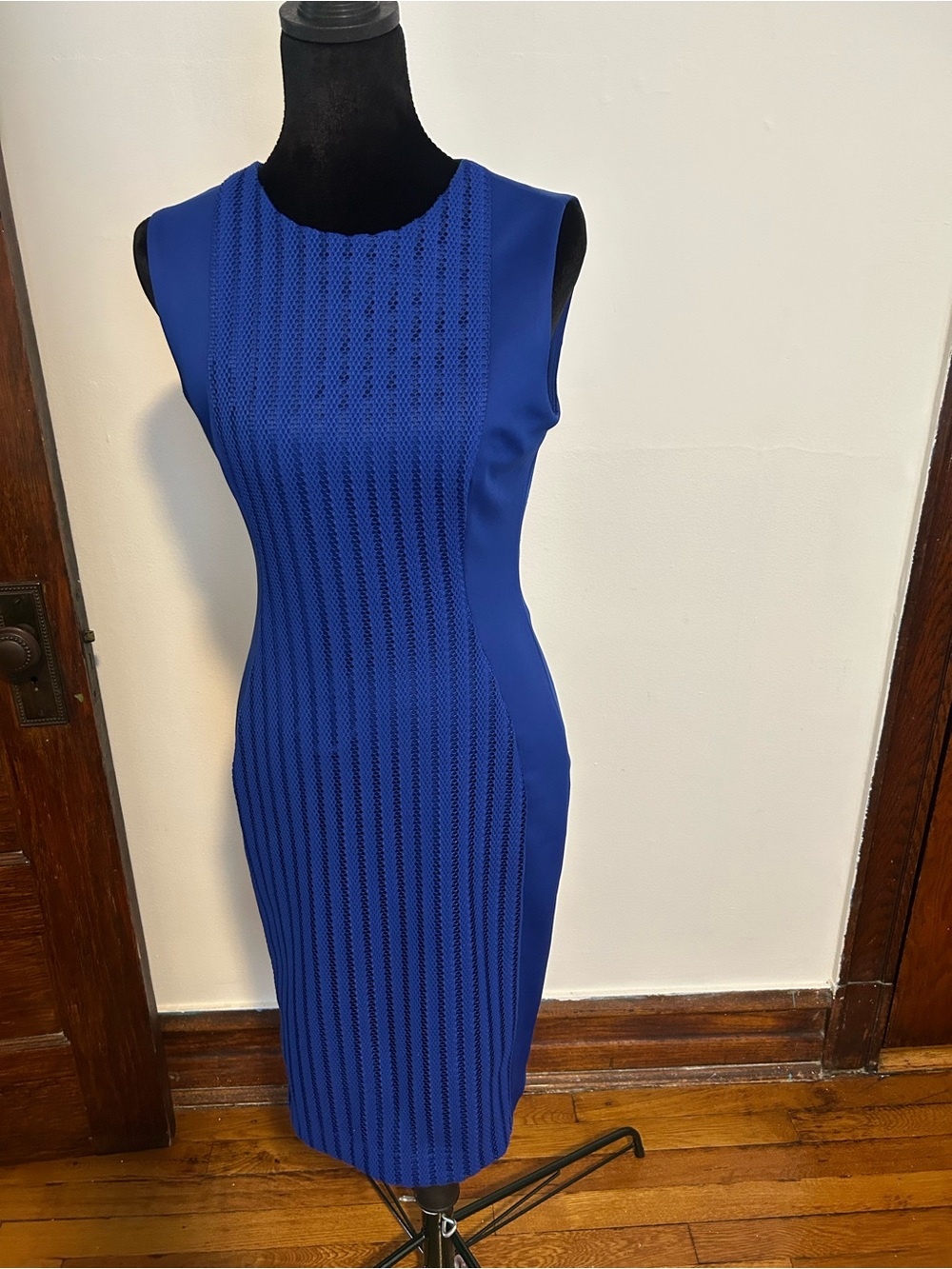 Calvin Klein Royal Blue Sleeveless Sheath Dress with Back gold Zip Size 2